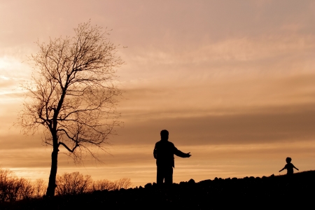 2853097 - silhouette of a parent opening his arms to a child running toward him