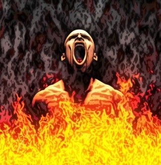10751370 - painted illustration of a screaming man in flames