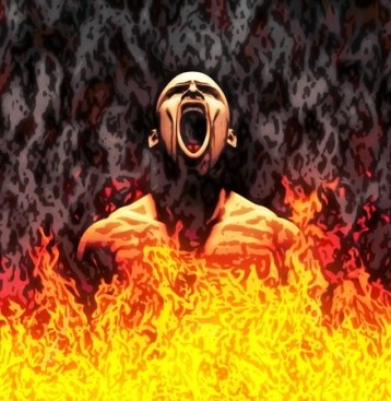 10751370 - painted illustration of a screaming man in flames